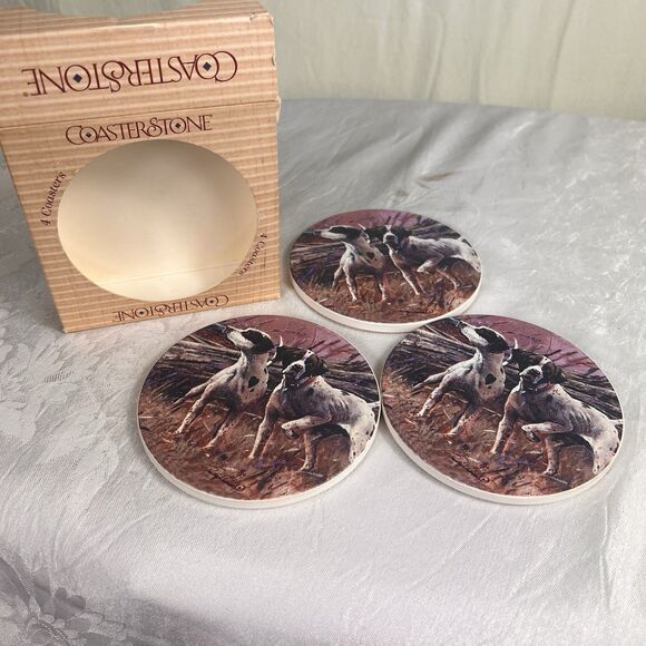 Coasterstone Sandstone 3 pc. Coaster Set OF Pointer Dog Made In U.S.A. - Picture 4 of 5